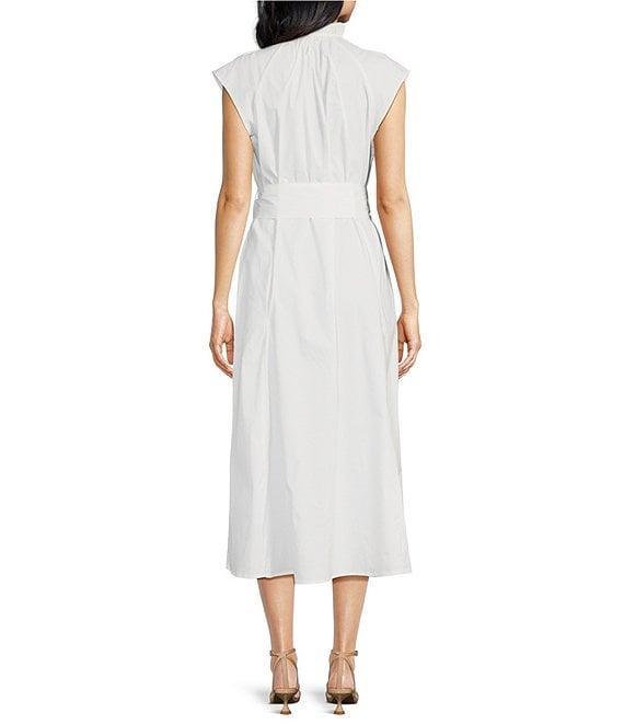 ELAN Woven Stand Collar Neck Cap Sleeve Belted Ruffle A-Line Dress Product Image