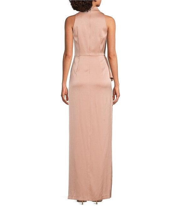 Aidan Mattox Satin Cowl Neck Sleeveless Side Ruffle Gown Product Image
