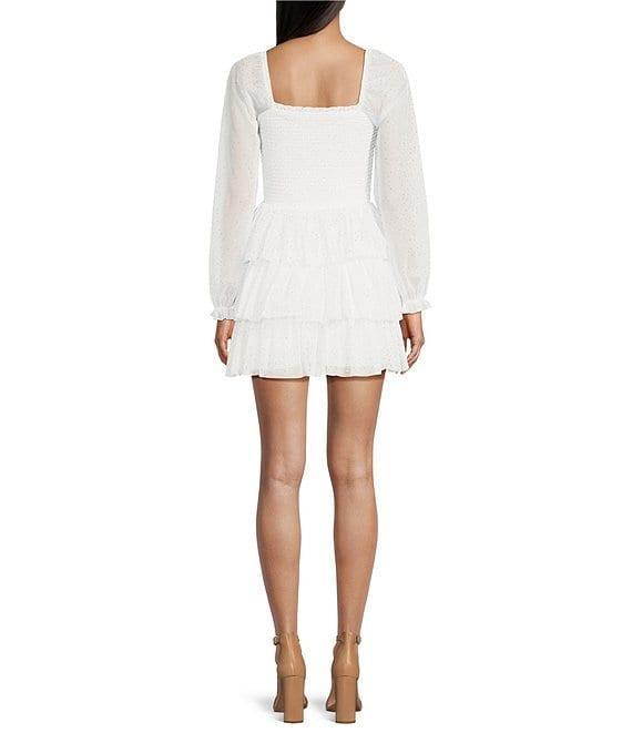 Midnight Doll Glitter Dot Long Sleeve Square Neck Bodice Tiered Dress Product Image