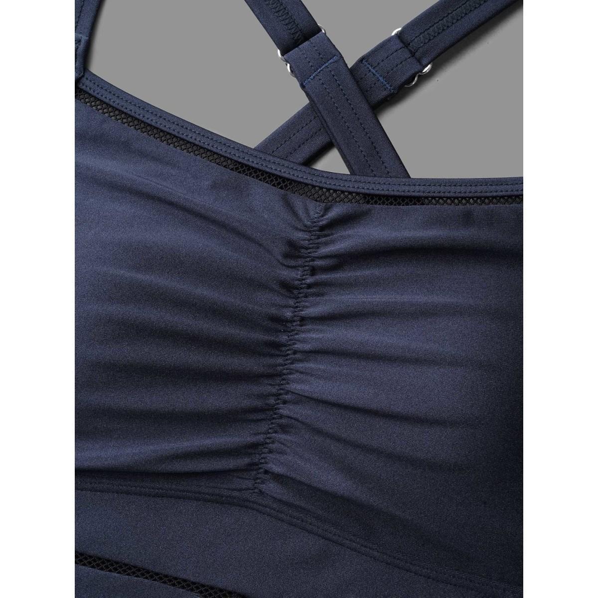 Plus Size Ruched Front Adjustable Drawstring One-Piece Swimsuit Women's Swimwear Indigo Beach Woven ribbon&lace trim Curve Bathing Suits High stretch One Pieces BloomChic 12/L Product Image