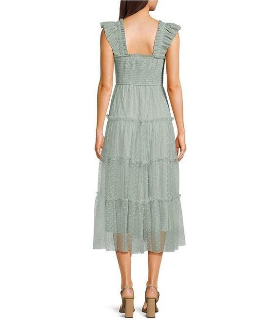 Blu Pepper Lace Polka Dot Square Neck Sleeveless Tiered Midi Dress Product Image