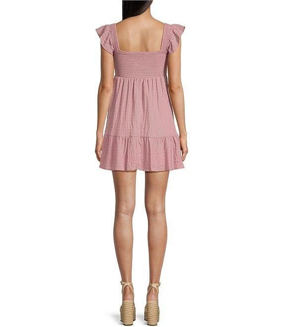 Allison & Kelly Short Sleeve Smocked Empire Waist Babydoll Tiered Mini Dress Product Image