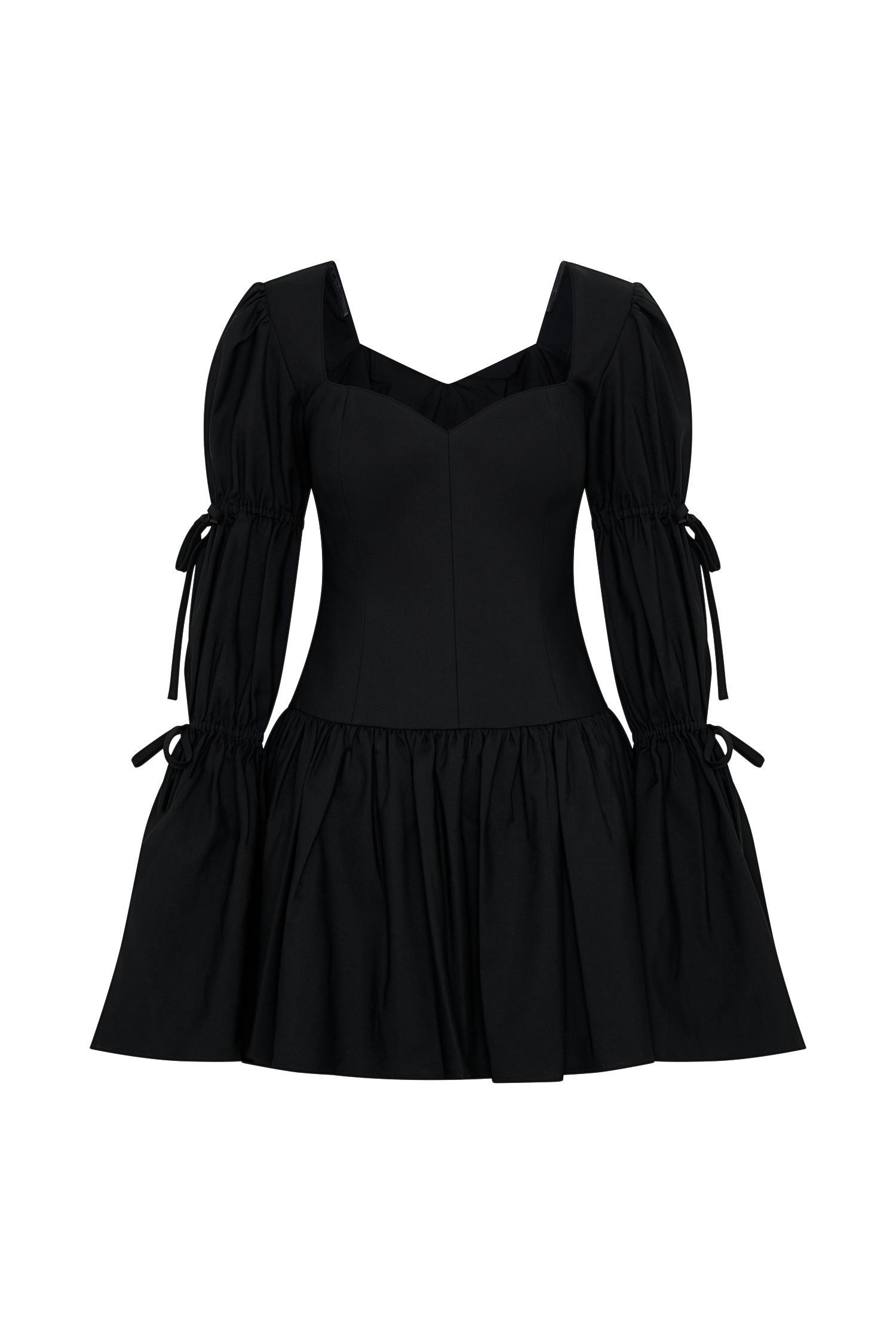 Raine Long Sleeve Cotton Mini Dress - Black Product Image