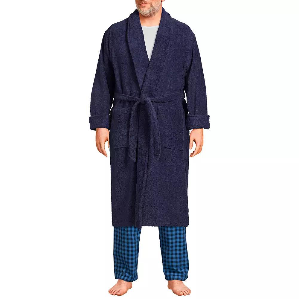 Mens Lands End Turkish Terry Calf-Length Robe Deep Blue Product Image