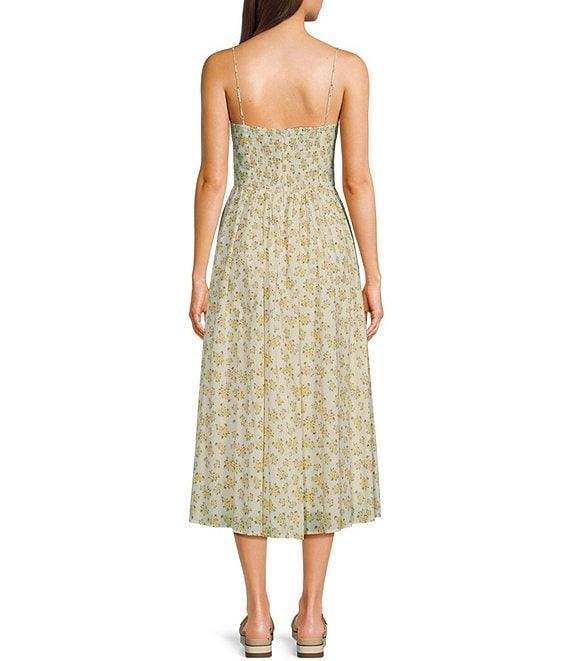 B. Darlin Floral Print Sweetheart Neck Spaghetti Strap Bustier Shirred Midi Dress Product Image