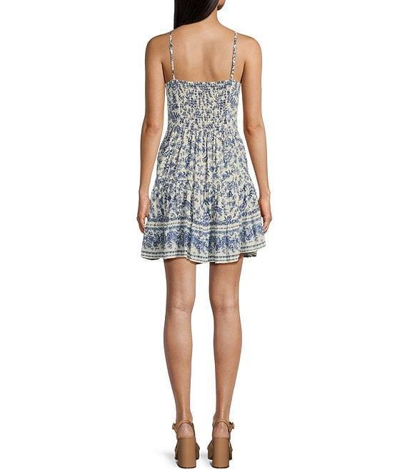 Angie Printed V-Neck Spaghetti Strap Twist Front Keyhole Tiered Dress Product Image