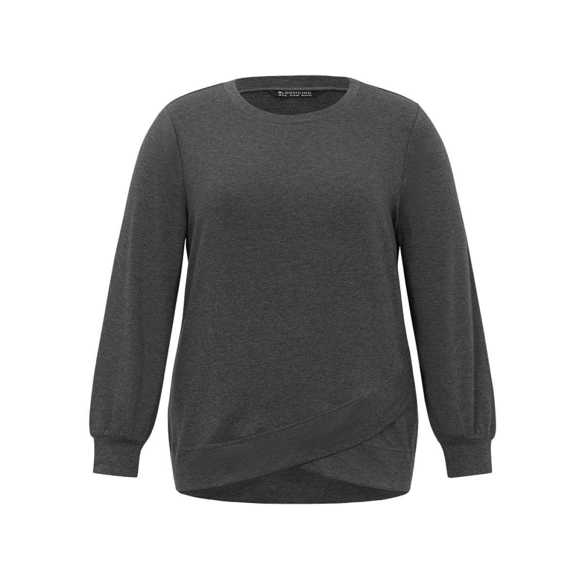 Plus Size Solid Heather Round Neck Wrap Hem Sweatshirt Women DimGray Casual Wrap Round Neck Dailywear Sweatshirts BloomChic 22-24/3X Product Image
