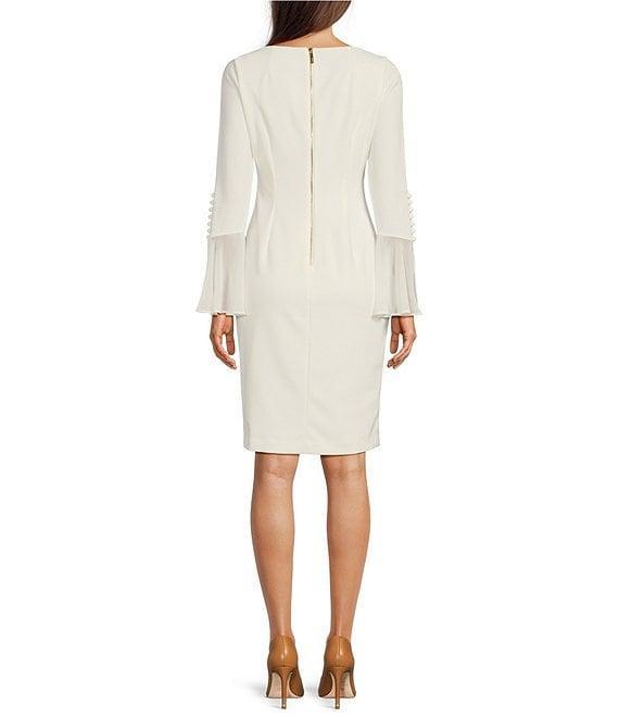Calvin Klein Chiffon Long Sheer Bell Sleeve Round Neck Sheath Dress Product Image