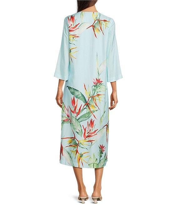 J.McLaughlin Roni Floral Print Split V-Neck 3/4 Sleeve Dress Product Image