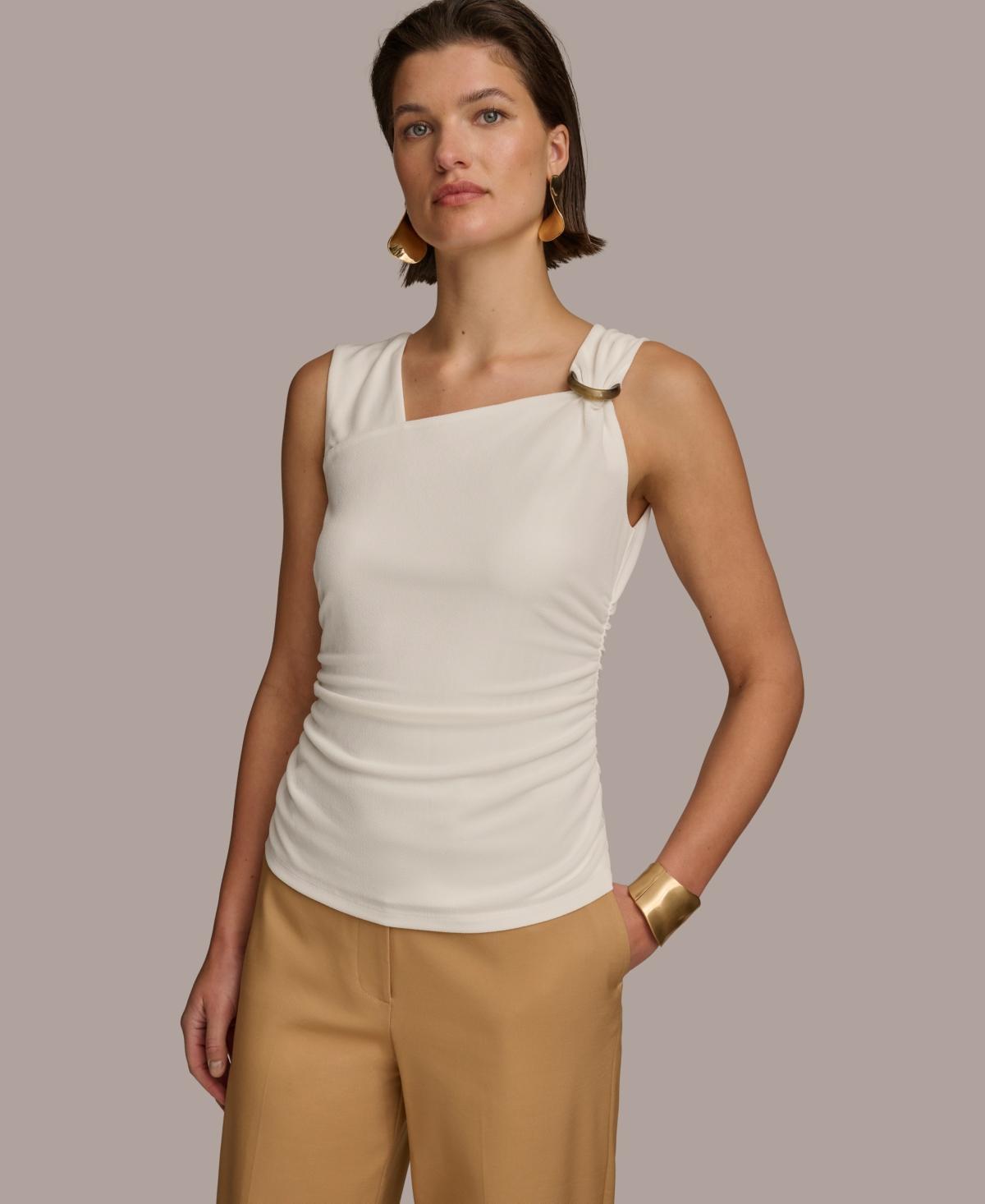 Donna Karan Womens Asymmetrical-Neck Tortoise-Detail Top Product Image