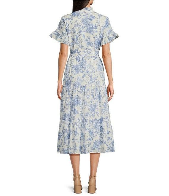 J.Marie Chloe Button Up Ruffle Sleeve Belted Tiered Midi A-Line Dress Product Image