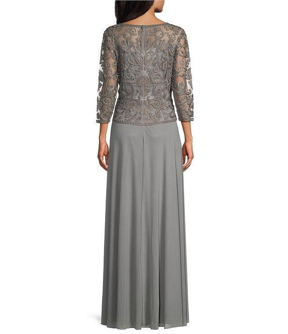 Soulmates V-Neck 3/4 Sleeve Soutache Lace Bodice A-Line Gown Product Image