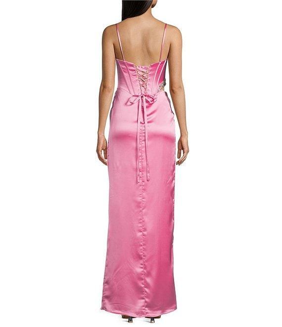 GB Satin Cutout Bejeweled Dress Product Image