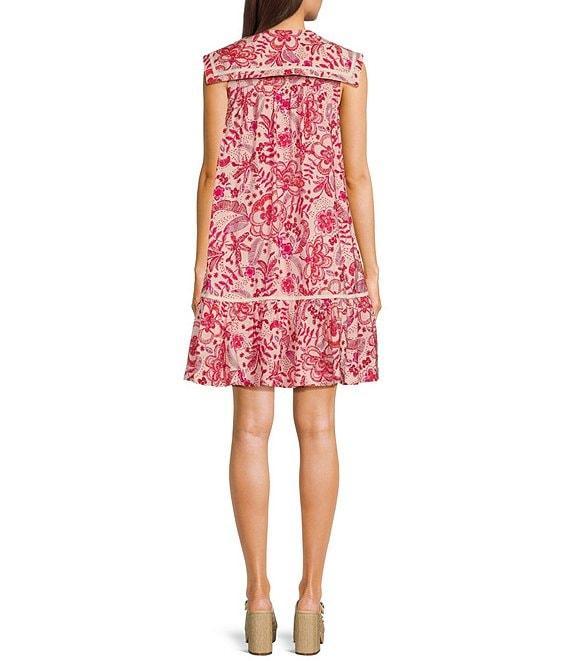 TCEC Floral Print Embroidered Sailor Collared Button Front Dress Product Image