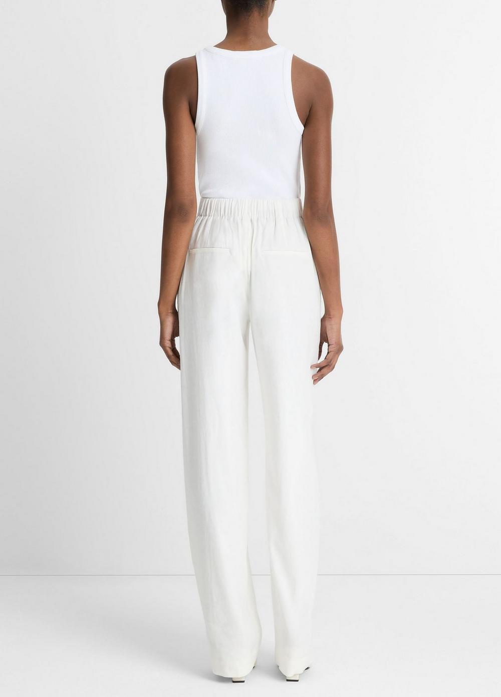 Womens Linen-Blend High-Rise Pull-On Pant, Off White, Size M Vince Product Image