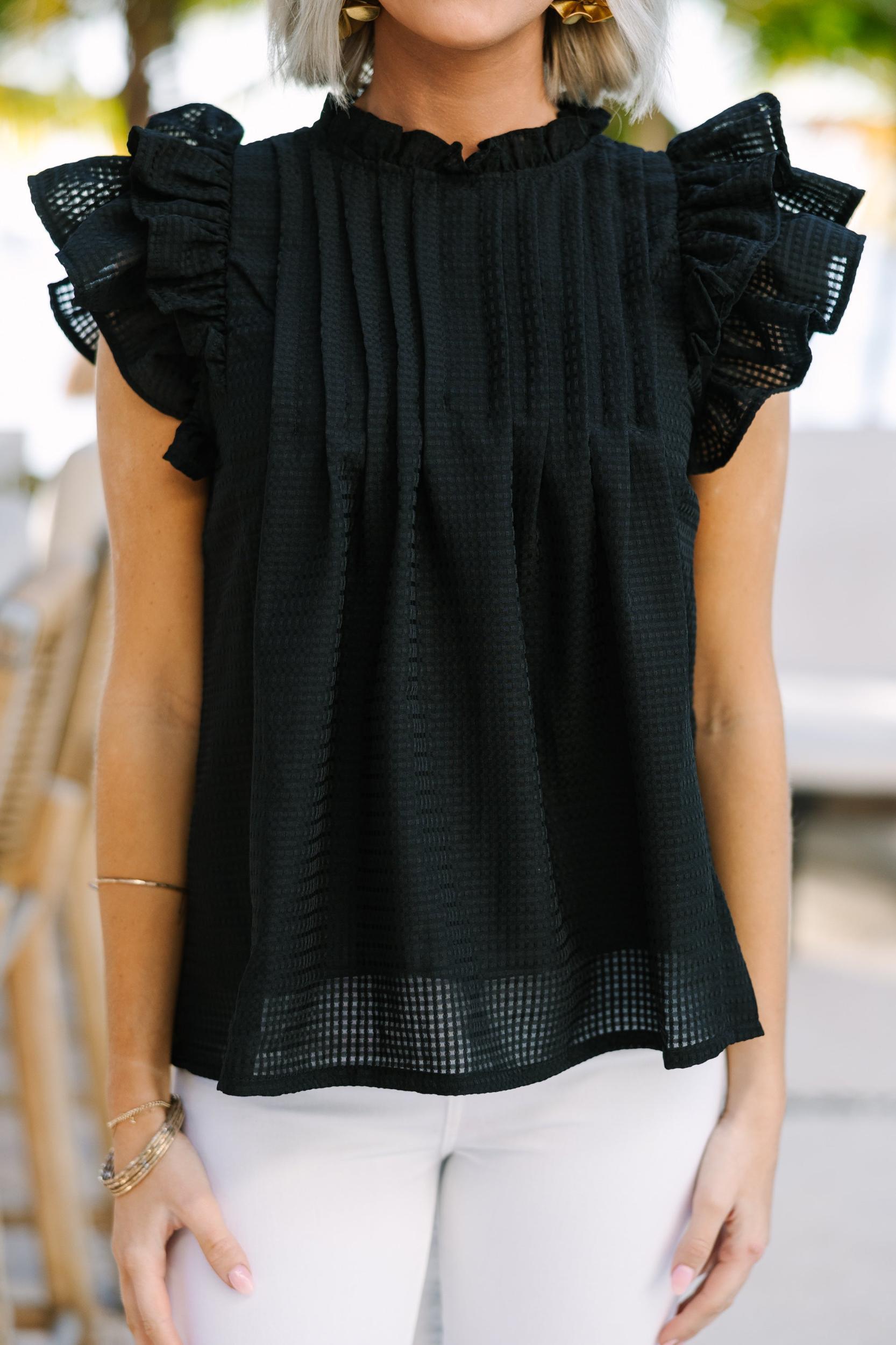 Getting Closer Black Ruffled Blouse Female Product Image