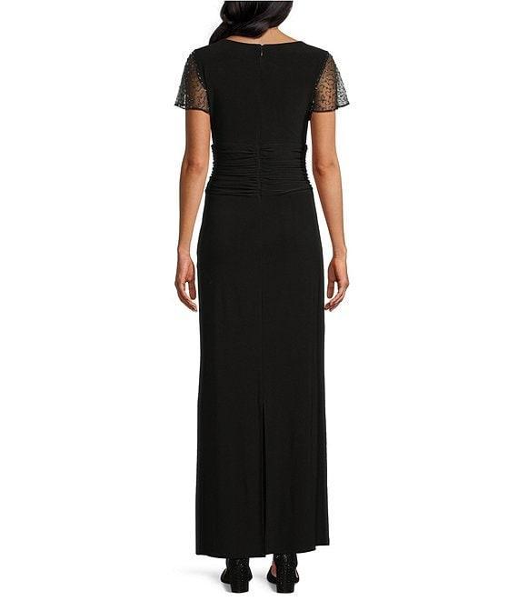 Ignite Evenings Short Flutter Sleeve Square Neck Ruched Sheath Dress Product Image