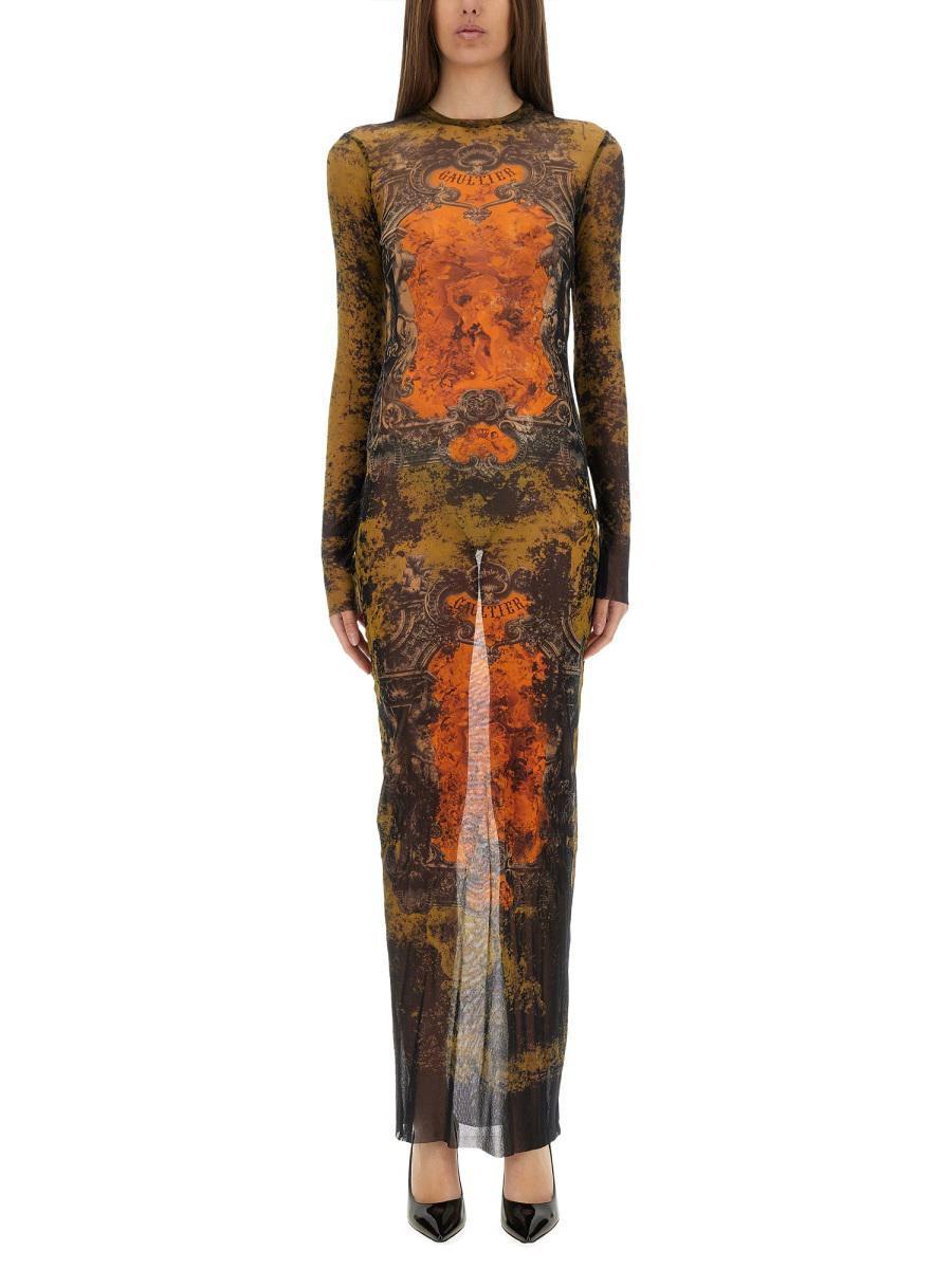 JEAN PAUL GAULTIER Graphic Print Full-length Dress With Long Sleeves In Black Product Image