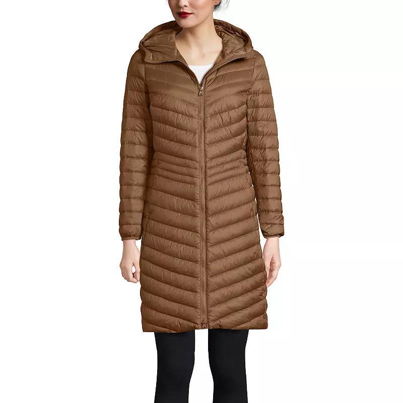 Women's Lands' End Hooded Wanderweight Ultralight Packable Long Down Coat, Size: Large, Dusk Gray Product Image