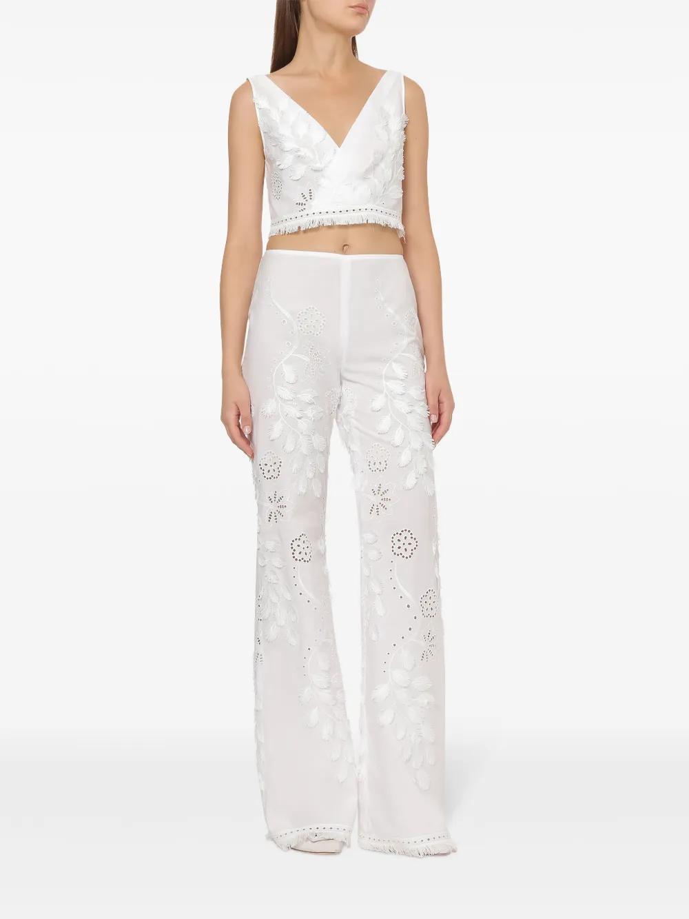 ALBERTA FERRETTI Embroidered Palazzo Pants In White Product Image