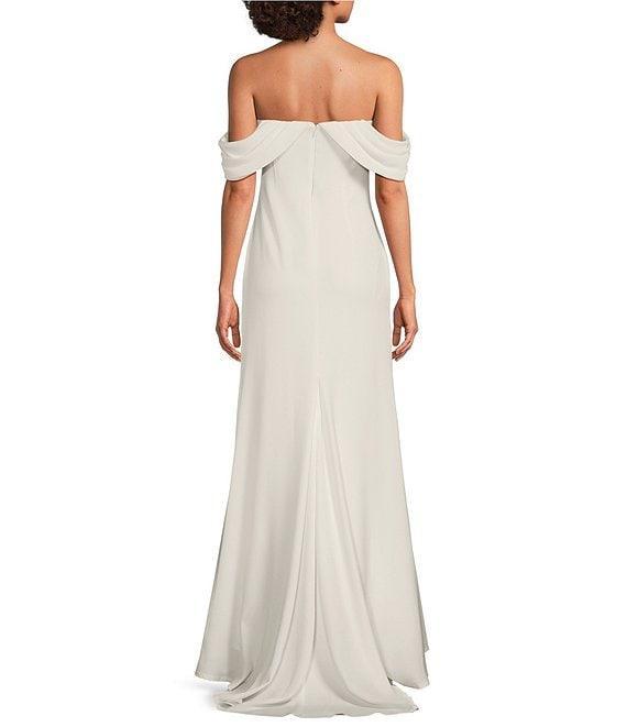 Tadashi Shoji Chiffon Drape Off-The-Shoulder Gown Product Image