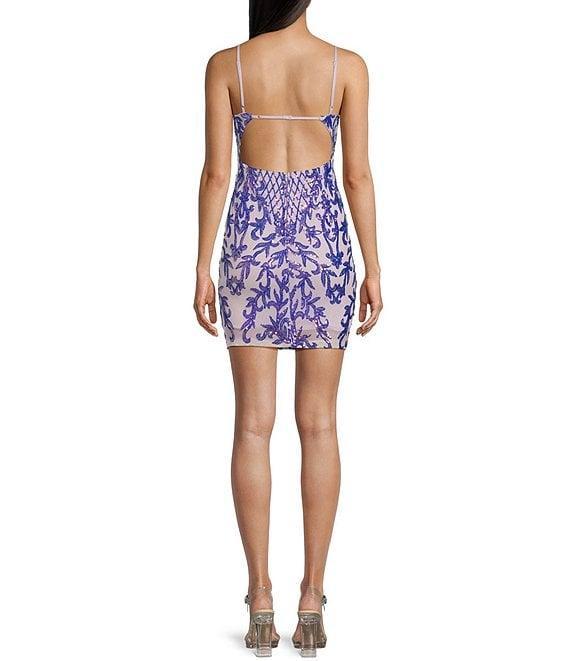 Midnight Doll Pattern Sequin Open Back Dress Product Image