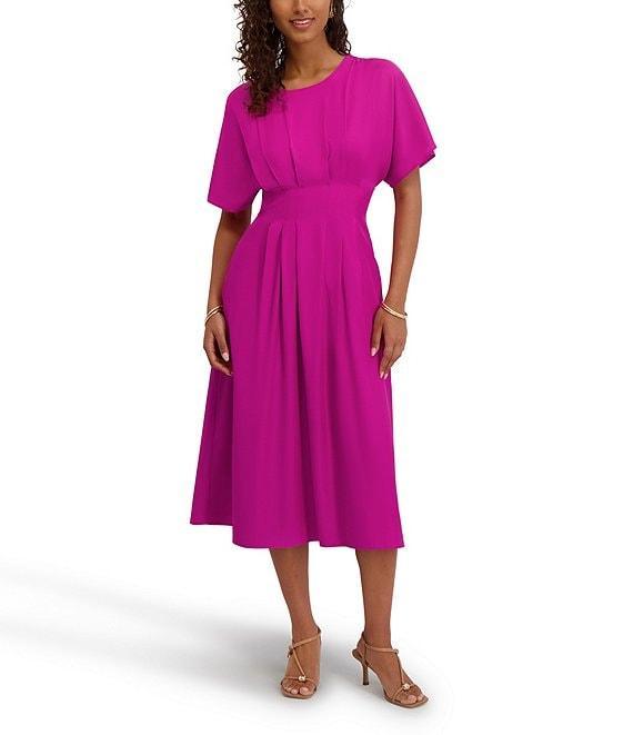 Kensie Short Sleeve Smocked Waist A-Line Midi Dress Product Image