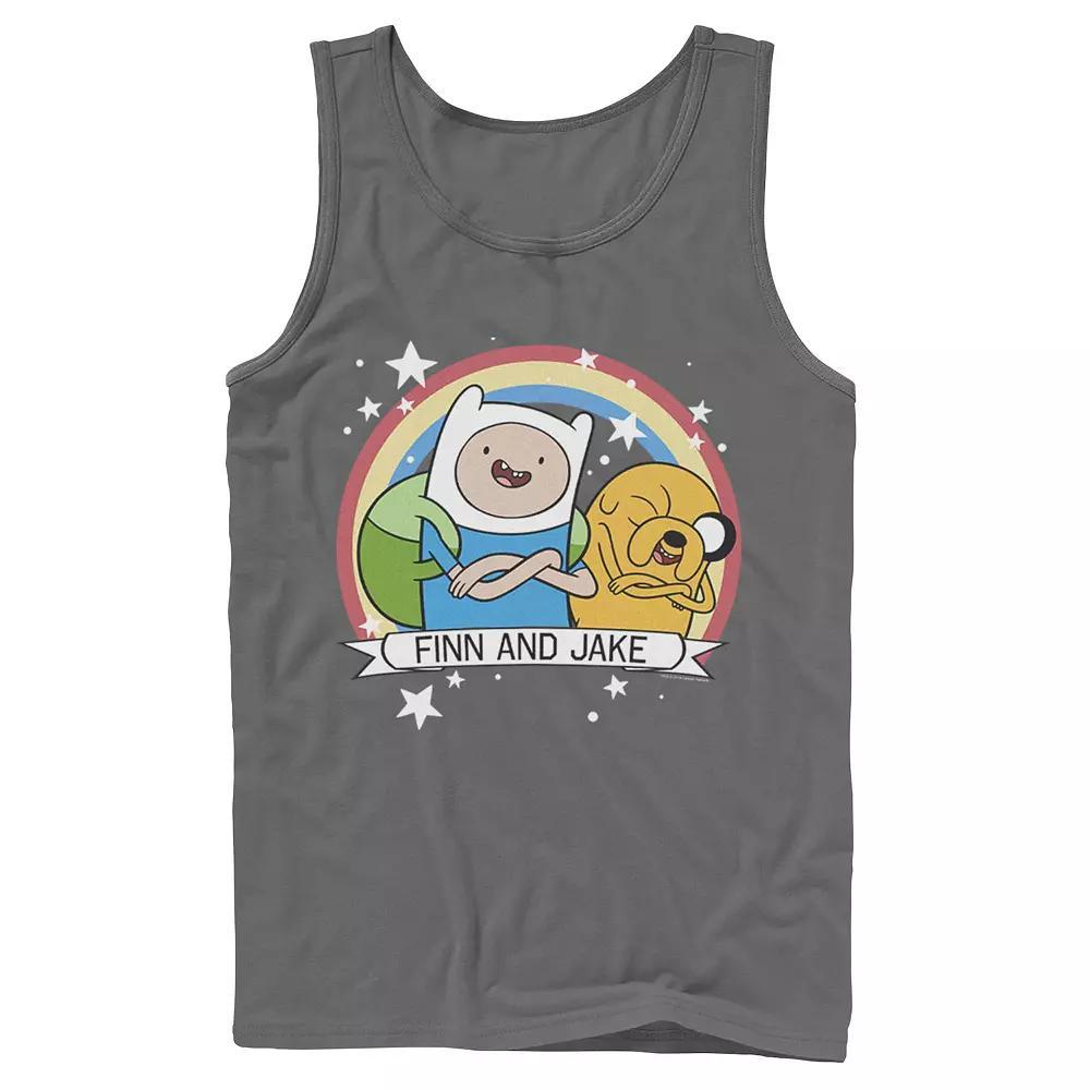 Men's Cartoon Network Adventure Time Finn & Jake Rainbow Banner Tank Top, Size: XL, Grey Product Image
