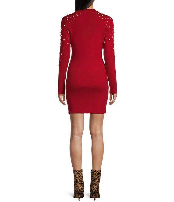 I.N. San Francisco Long Sleeve Pearl-Beaded Bodycon Sweater Dress Product Image