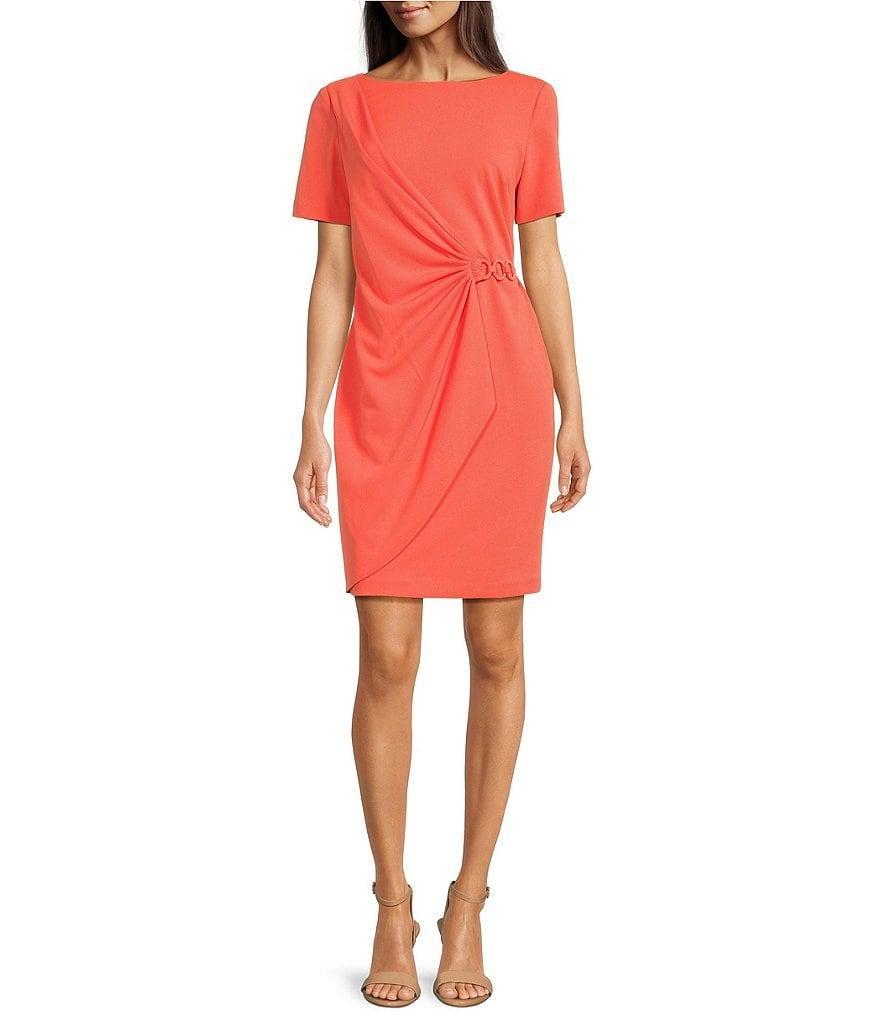 DKNY by Donna Karan Stretch Crepe Boat Neckline Short Sleeve Dress Product Image