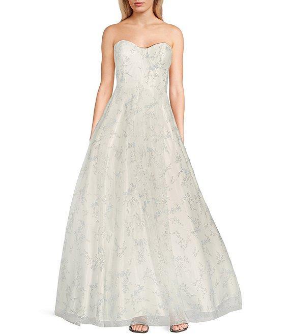 Blondie Nites Glitter Floral Print Strapless Corset Ball Gown Product Image