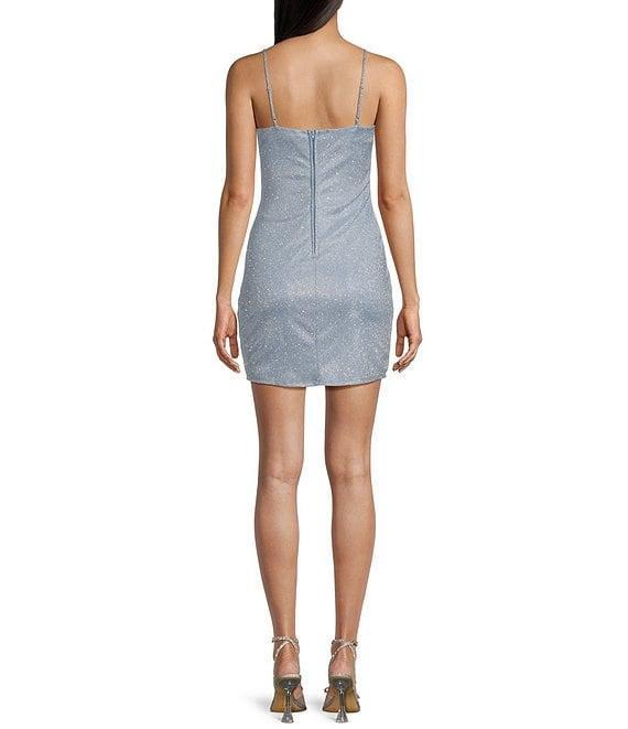Midnight Doll Sleeveless Shimmer Faux-Wrap Mini Sheath Dress Product Image