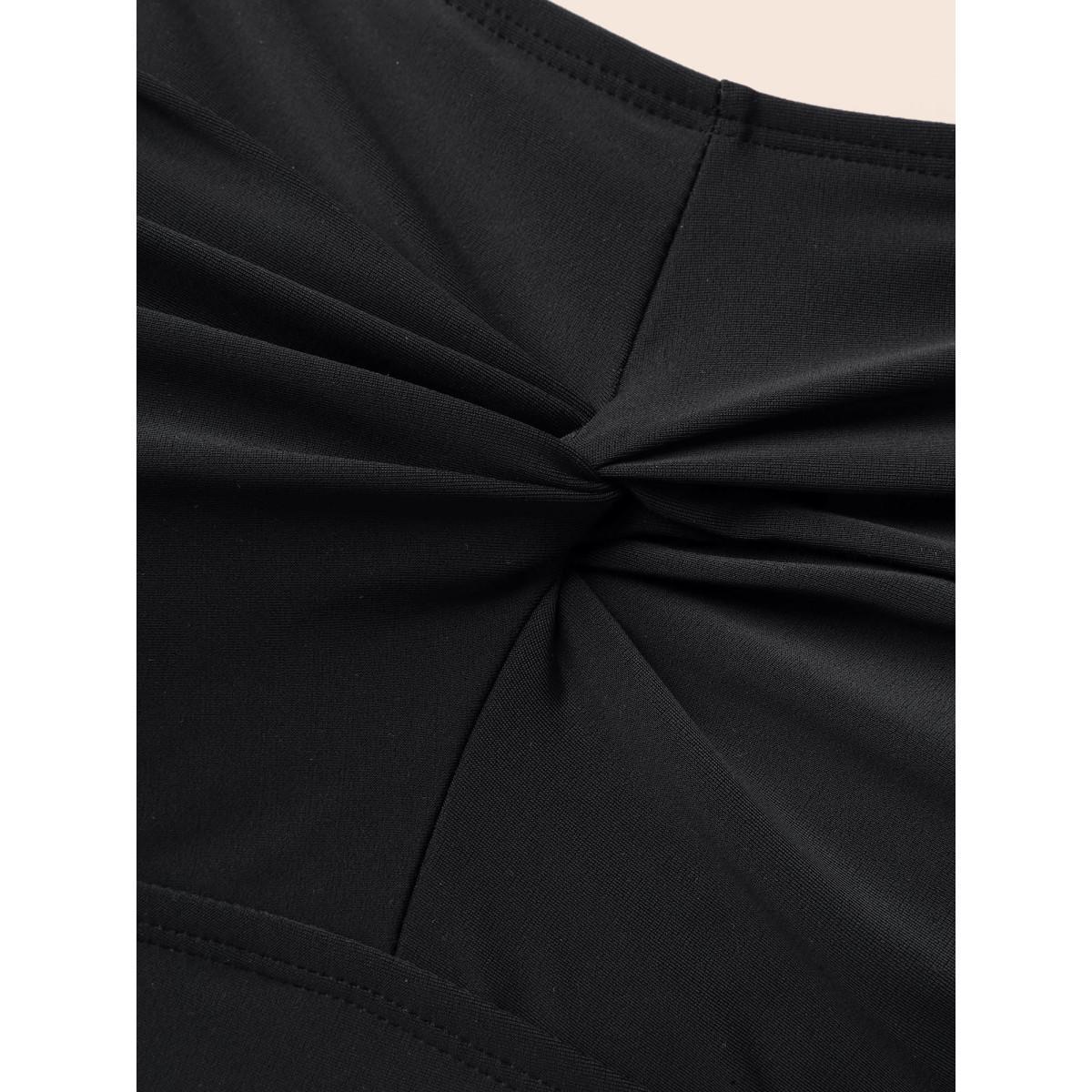Plus Size Ruched Front Layered 2-in-1 Asymmetrical Hem Swim Dress Women's Swimwear Black Beach Bodycon Heart neckline High stretch Curve Swim Dresses BloomChic 28/5X Product Image