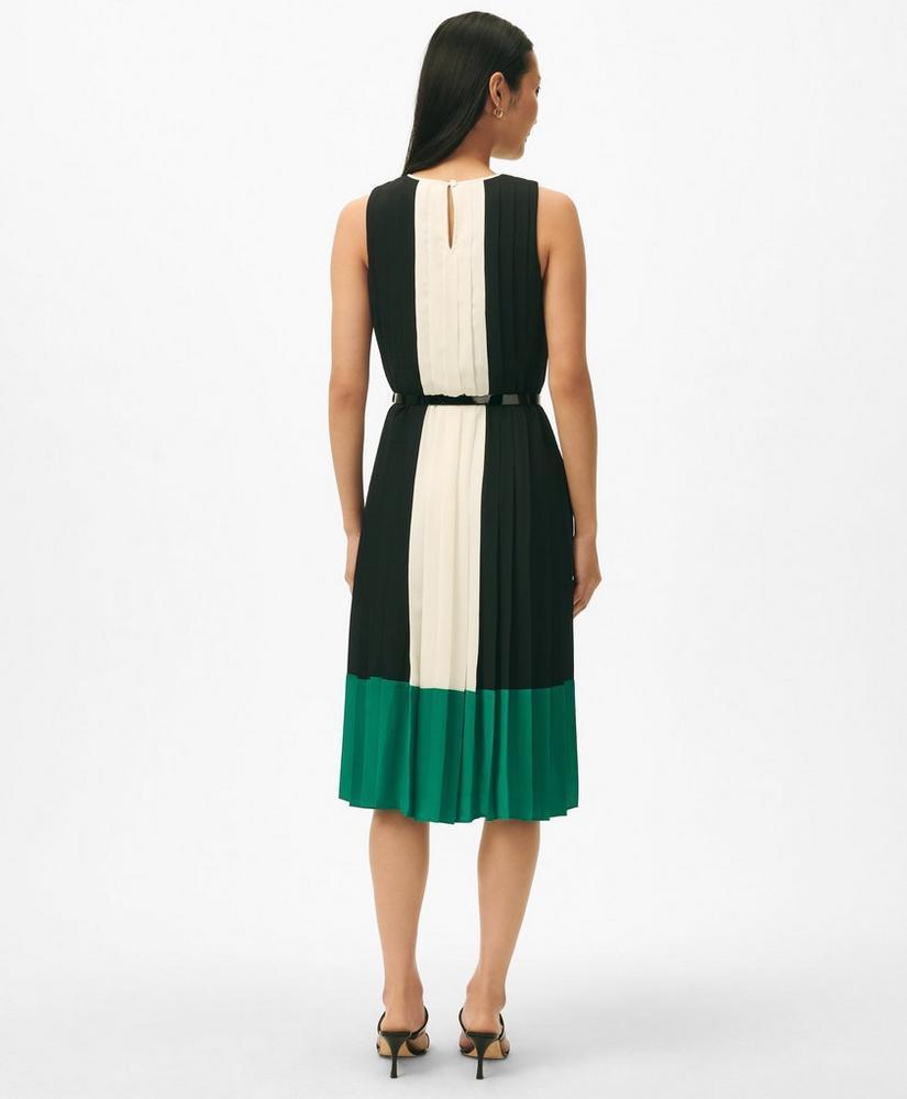 Colorblock Pleated Belted Dress in Crepe Product Image