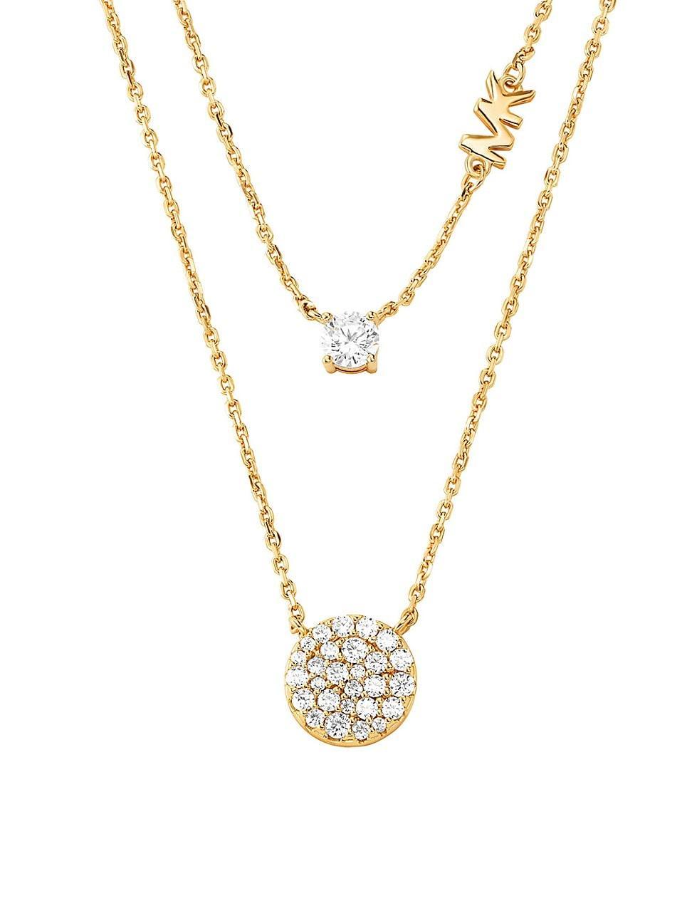 Precious Metal-Plated Sterling Silver Pavé Disc Layering Necklace Product Image