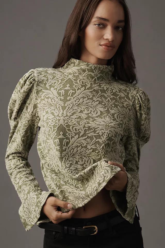 By Anthropologie Puff-Sleeve Turtleneck Jacquard Top Product Image