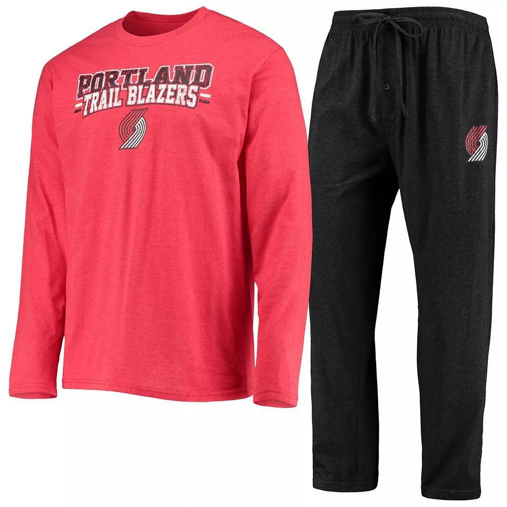 Men's Concepts Sport Black/Red Portland Trail Blazers Long Sleeve T-Shirt & Pants Sleep Set, Size: Small Product Image