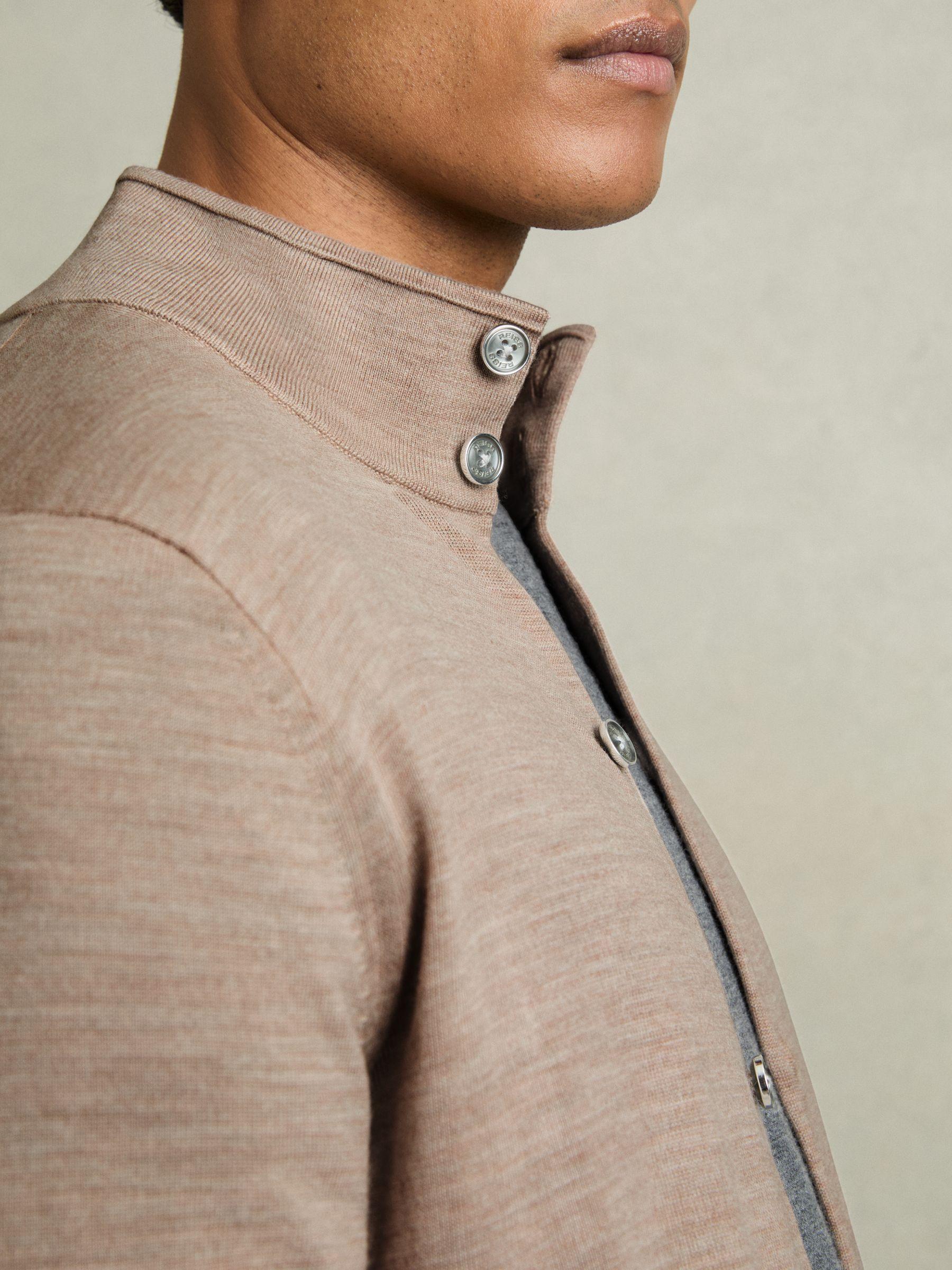 Merino Wool Button-Through Funnel Neck Cardigan in Wheat Melange Product Image