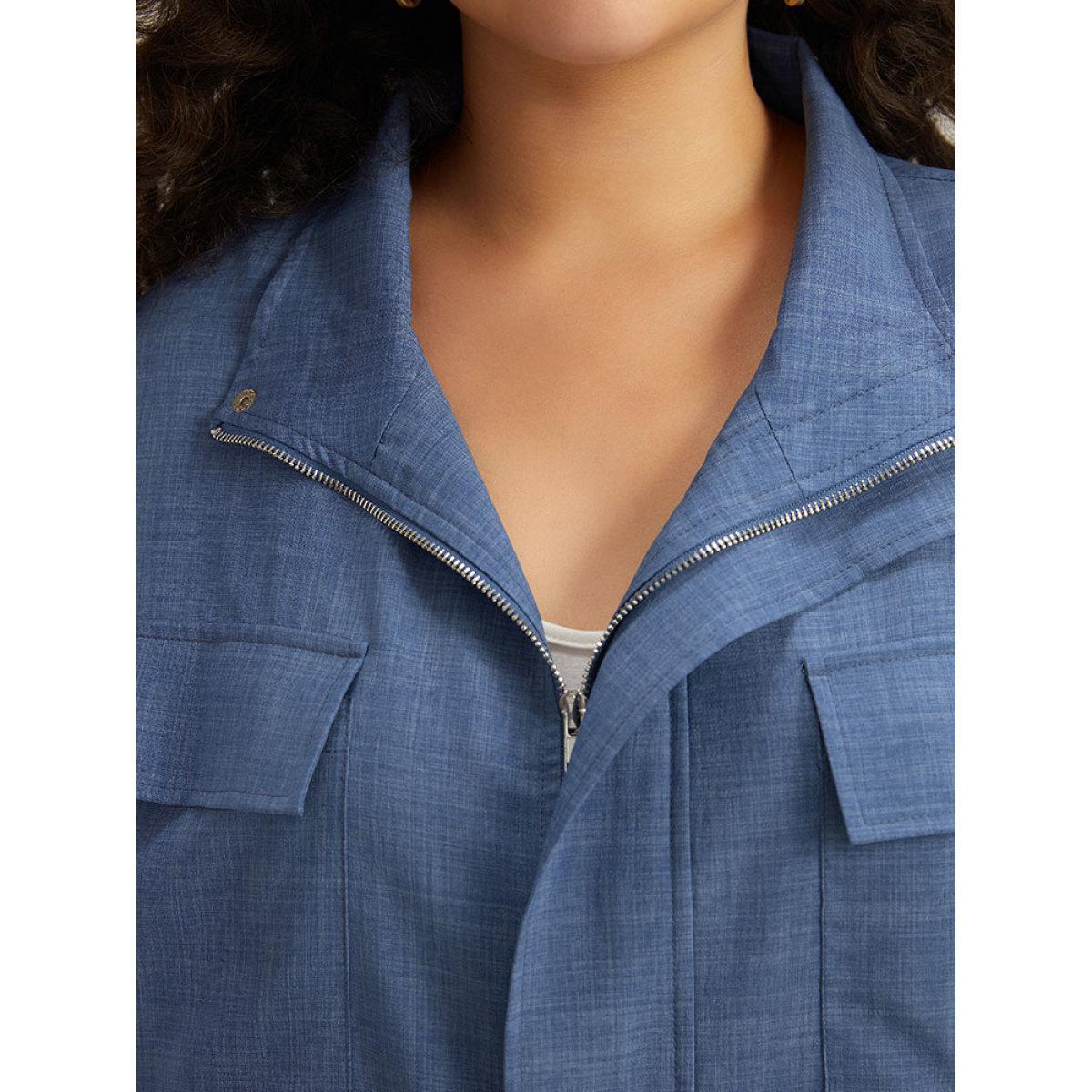 Plus Size Plain Flap Pocket Zipper Lapel Collar Coat Women Stone Casual Plain Ladies Dailywear Winter Coats BloomChic 14-16/1X Product Image