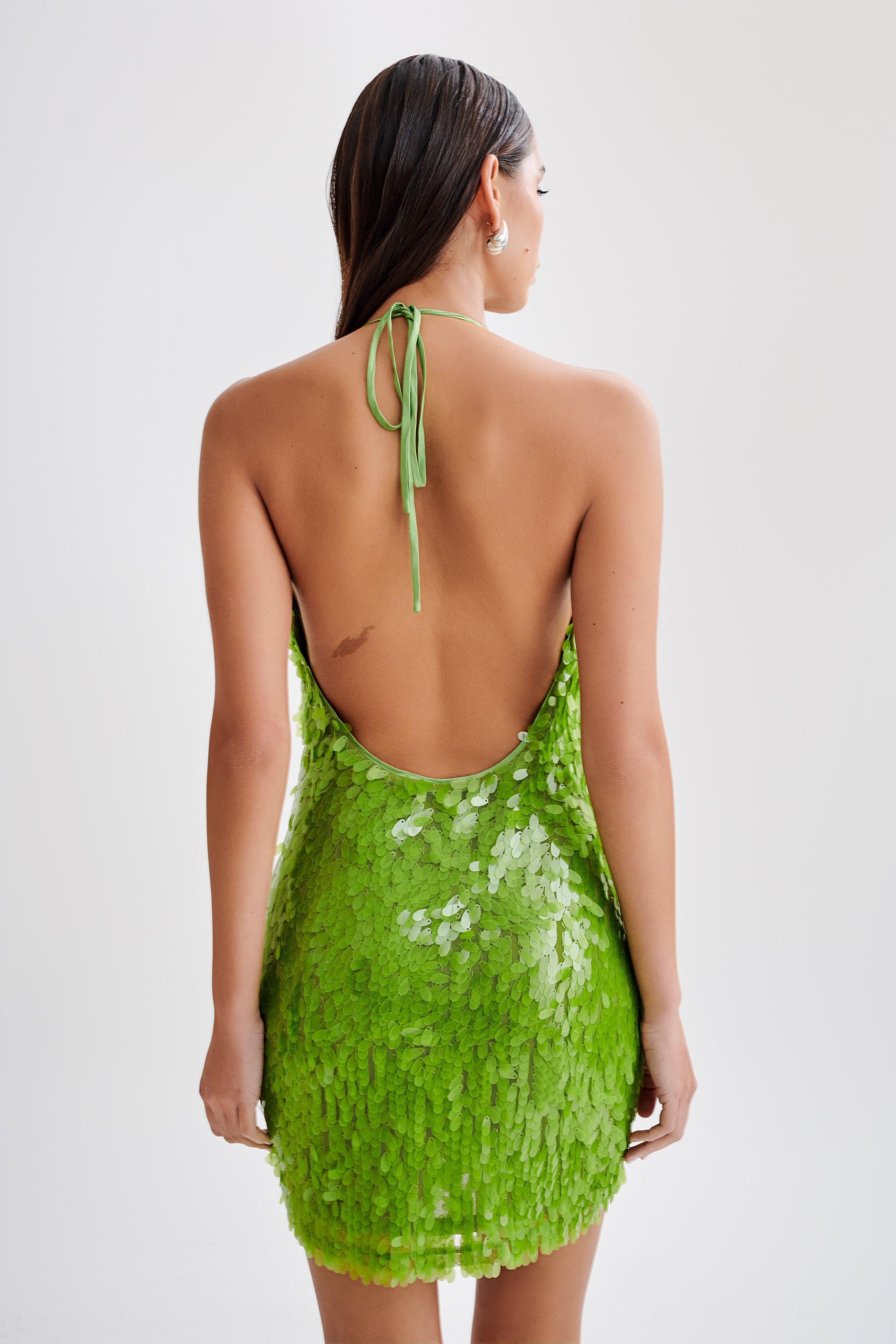 Primrose Sequin Halter Mini Dress - Parakeet Green Product Image