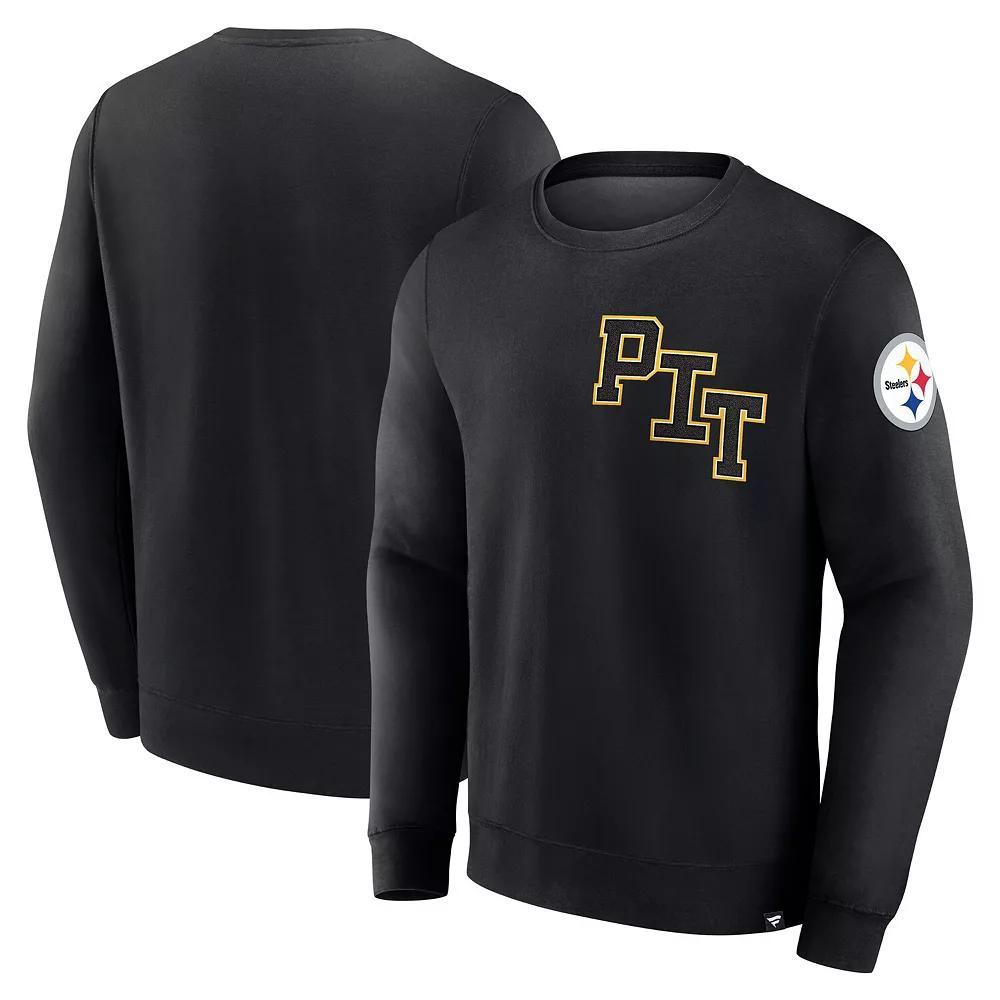 Men's Fanatics  Black Pittsburgh Steelers Varsity Letter Fleece Pullover Sweatshirt, Size: Large Product Image