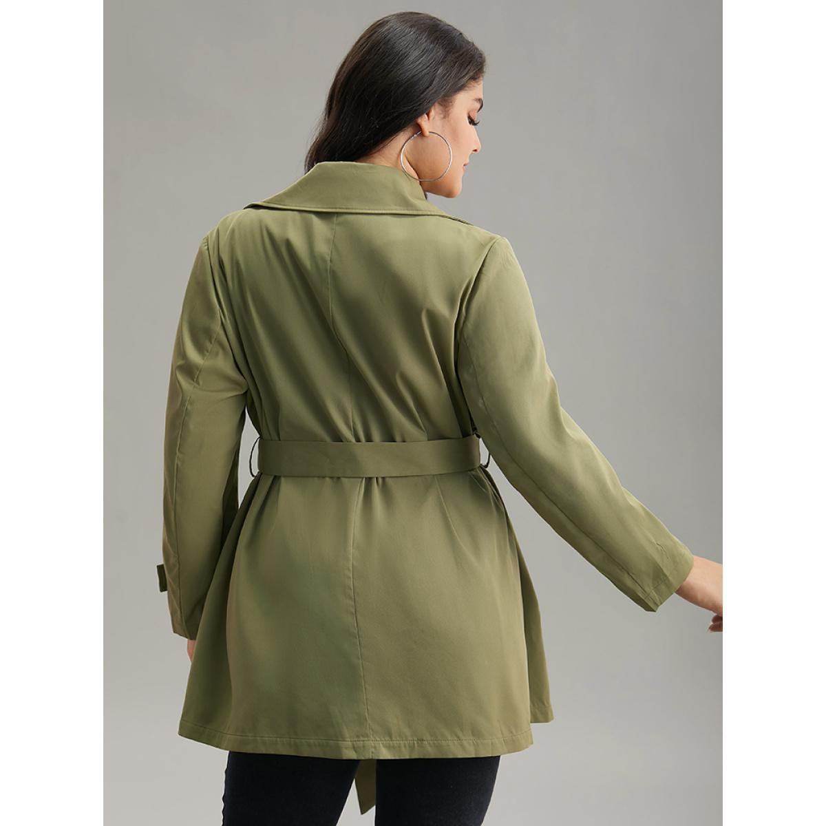 Plus Size Plain Double Breasted Belted Pocket Windbreaker Women ArmyGreen Casual Plain Ladies Dailywear Winter Coats BloomChic 10/M Product Image