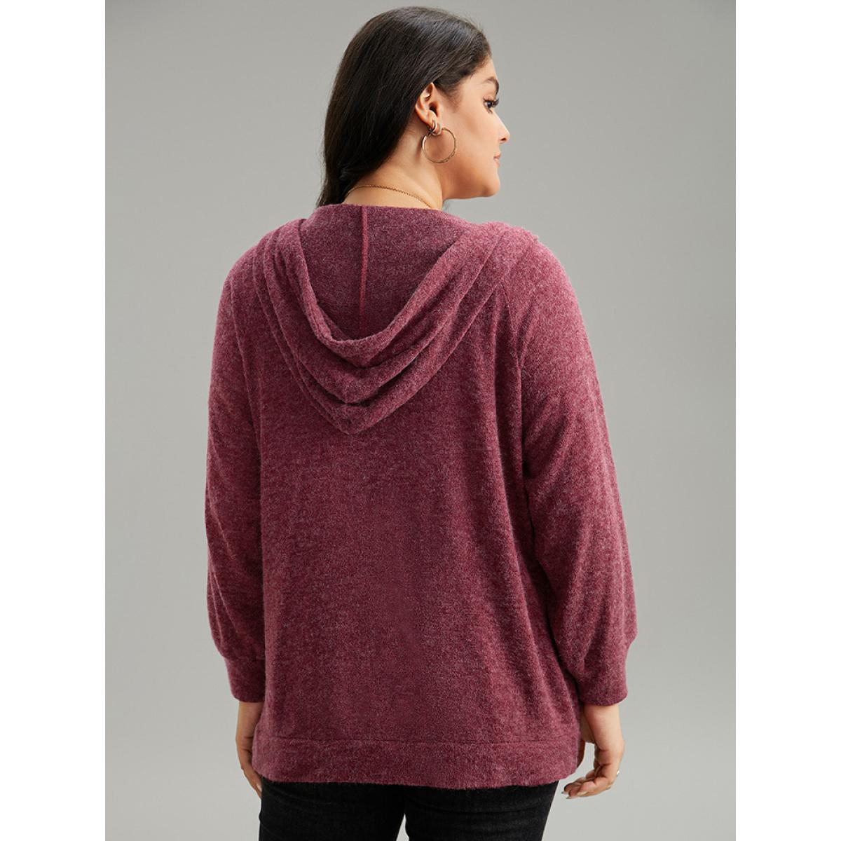 Plus Size Solid Badge Trim Drawstring Zipper Jacket Women Burgundy Zipper Pocket Dailywear Jackets BloomChic 10/M Product Image