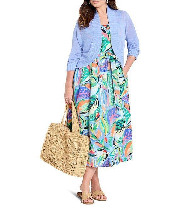 NIC + ZOE Plus Size Island Tropical Beat Sophie Square Neck Sleeveless Fit-And-Flare Midi Dress Product Image