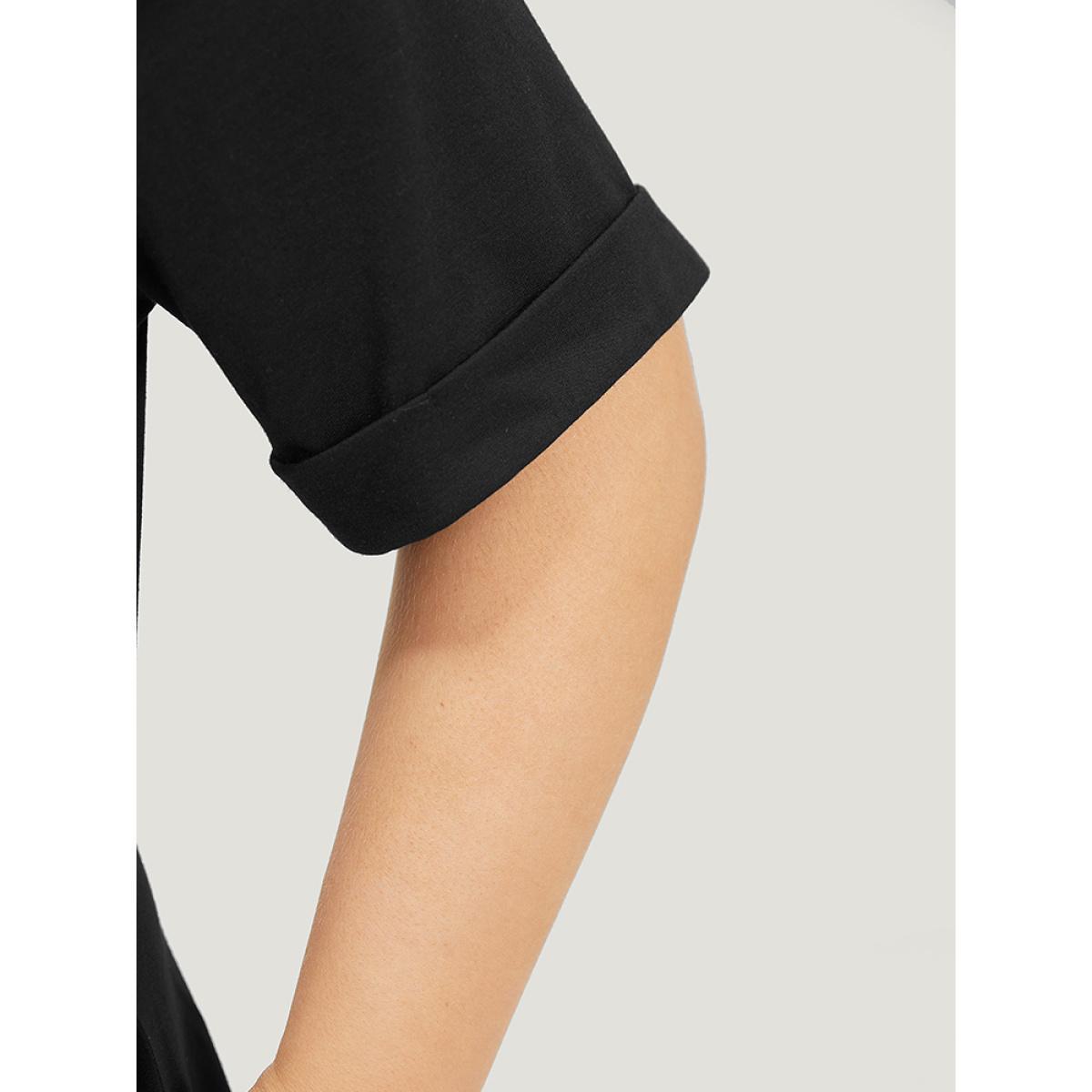 Plus Size Supersoft Essentials Horoscope Print Pocket Roll Sleeve Dress Black Women Casual Plain V-neck Short sleeve Curvy Midi Dress BloomChic 22-24/3X Product Image
