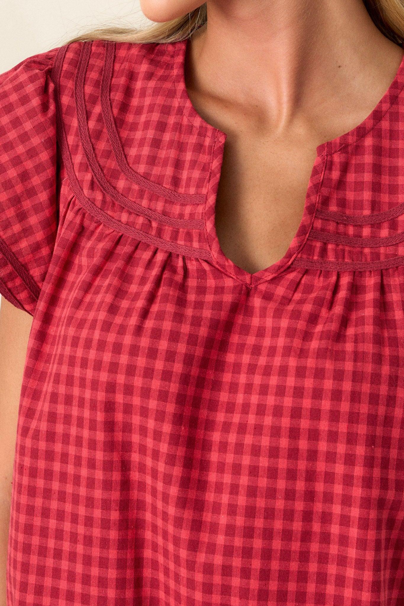 Picnic Day Cotton Red Gingham Mini Dress Product Image