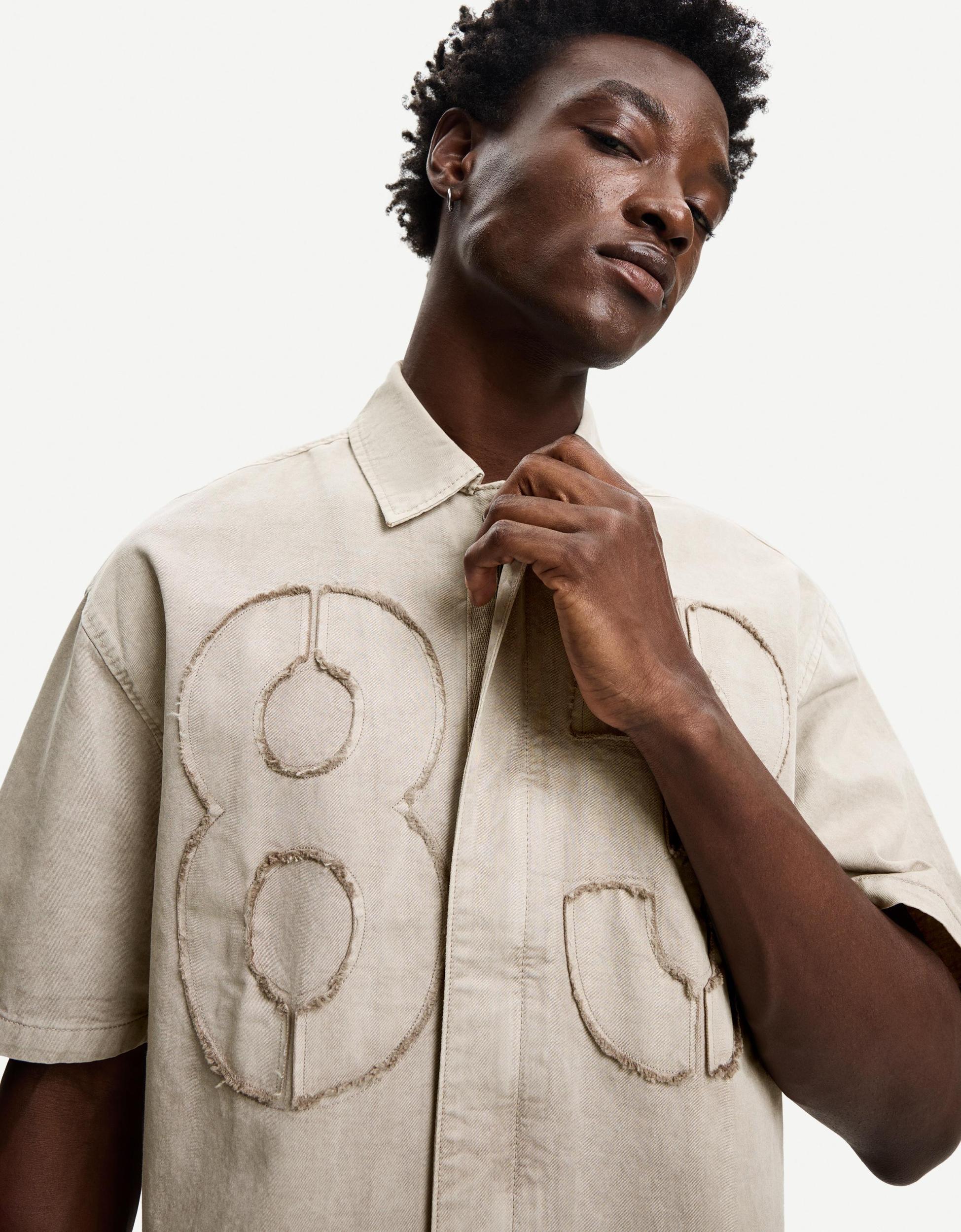Embroidered short sleeve boxy fit shirt Product Image