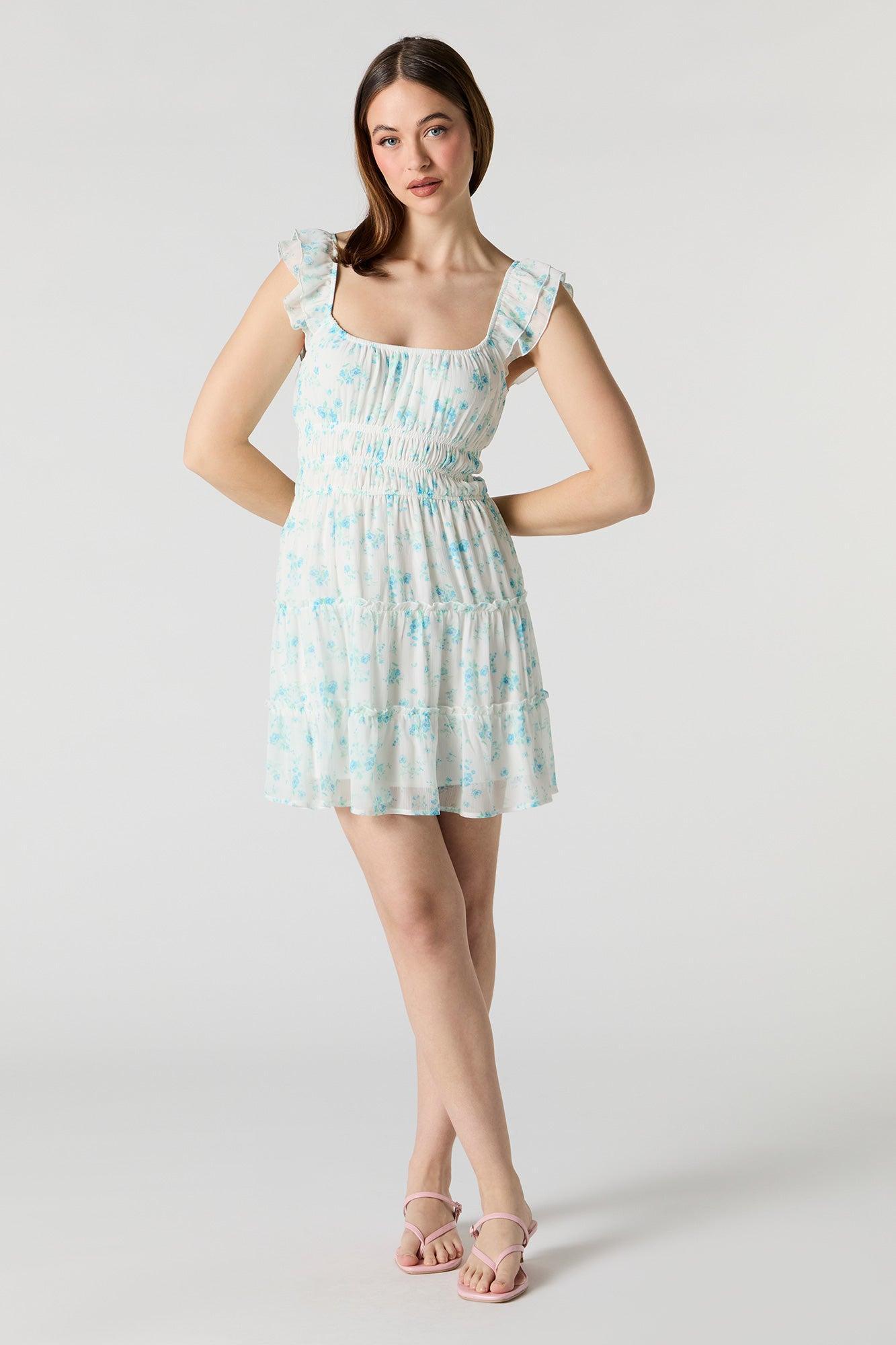Chiffon Tiered Flutter Sleeve Mini Dress Female Product Image