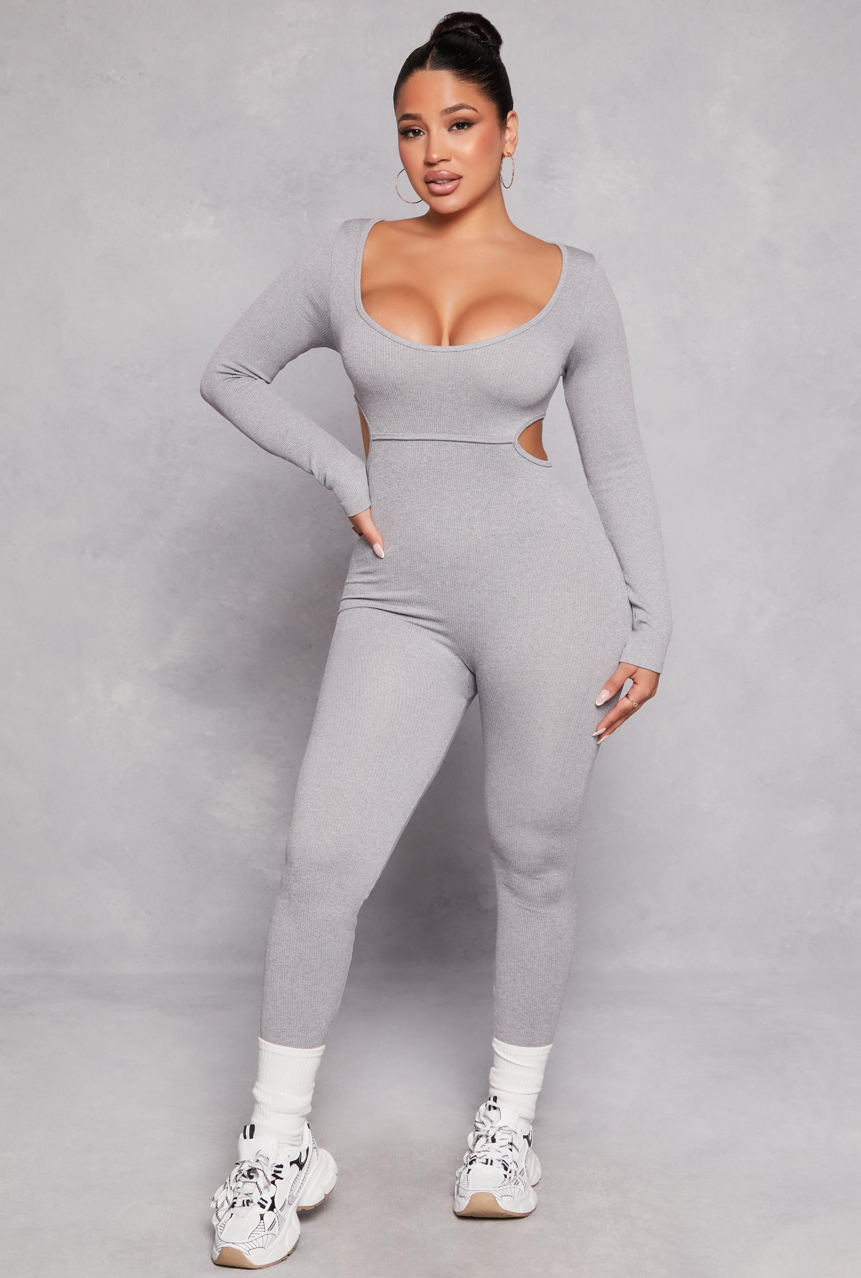 Womens Ribbed Knit Cut Out Side Catsuit Product Image