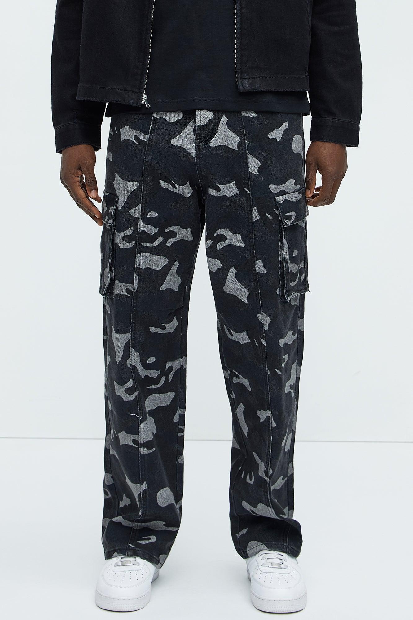 Cargo Camo Baggy Jeans - Black/combo Product Image